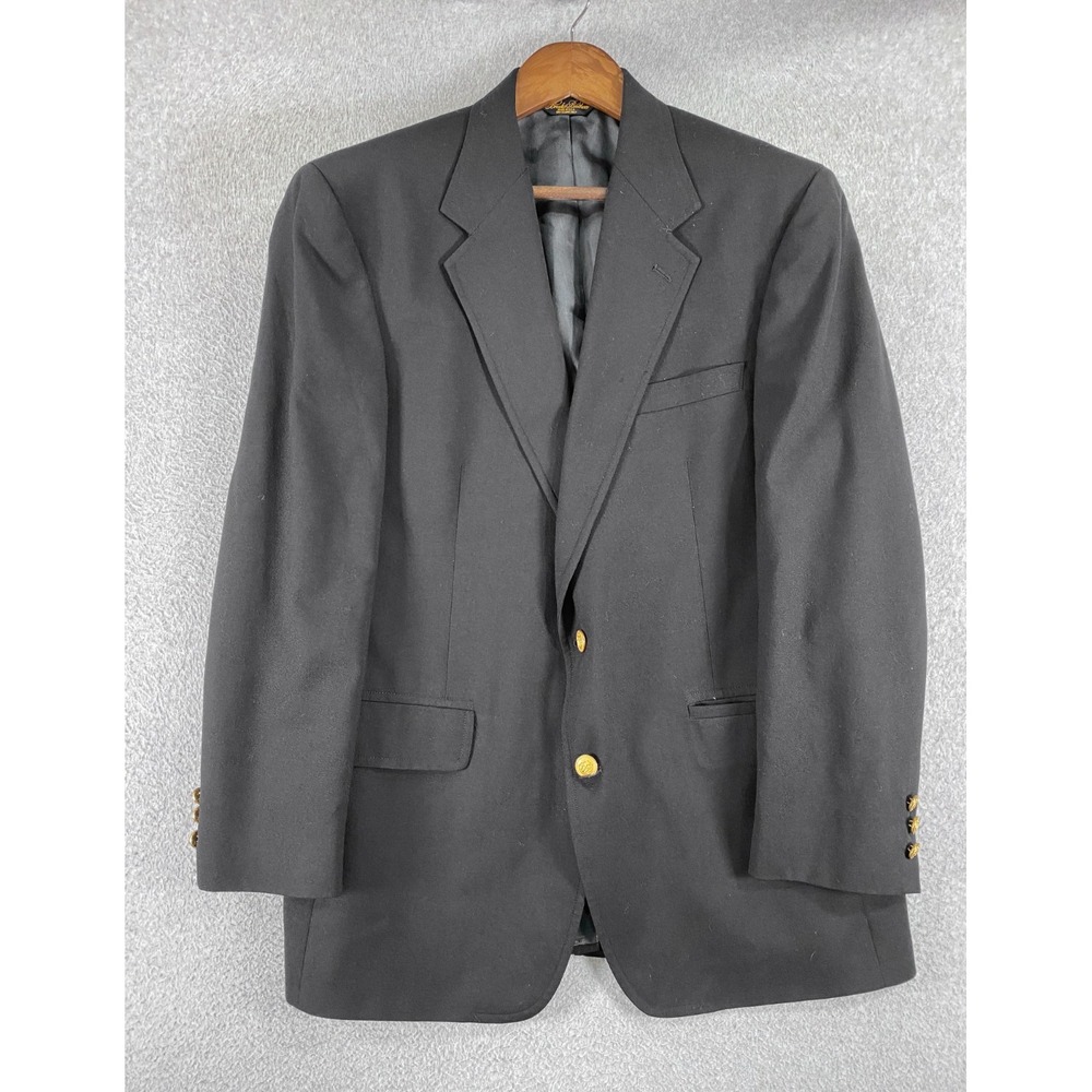Brooks Brothers Blazer Mens 42R Black Gold Button Brooksease Wool Coat Vintage